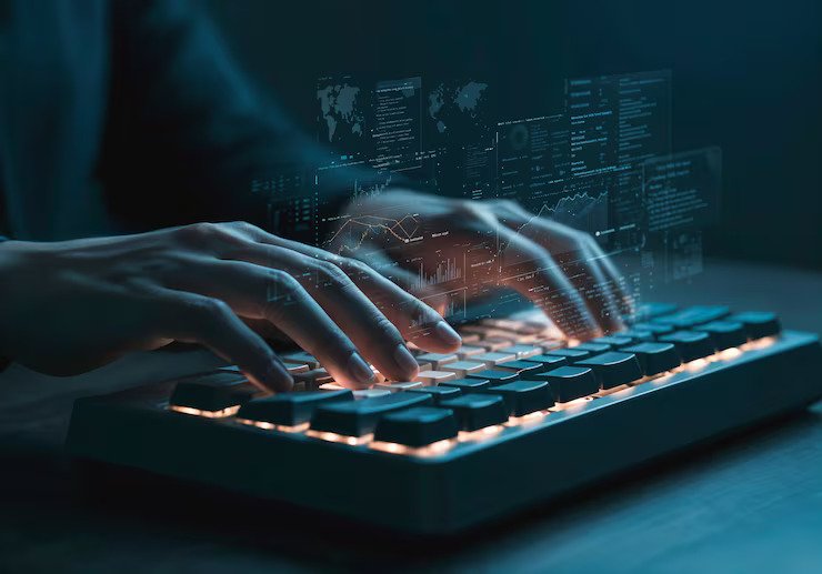 hacker using computer keyboard with data visualization 23 2152001132
